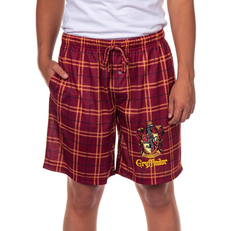 Intimo Harry Potter Pajamas Mens' Hogwarts House Crest Plaid Shorts (Gryffindor, L) Red