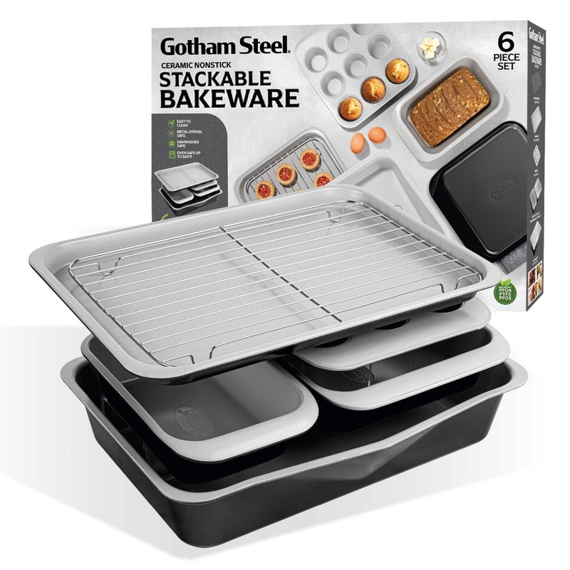 Gotham Steel Stackable Bakeware Ceramic Nonstick Bakeware Set 6 Pcs