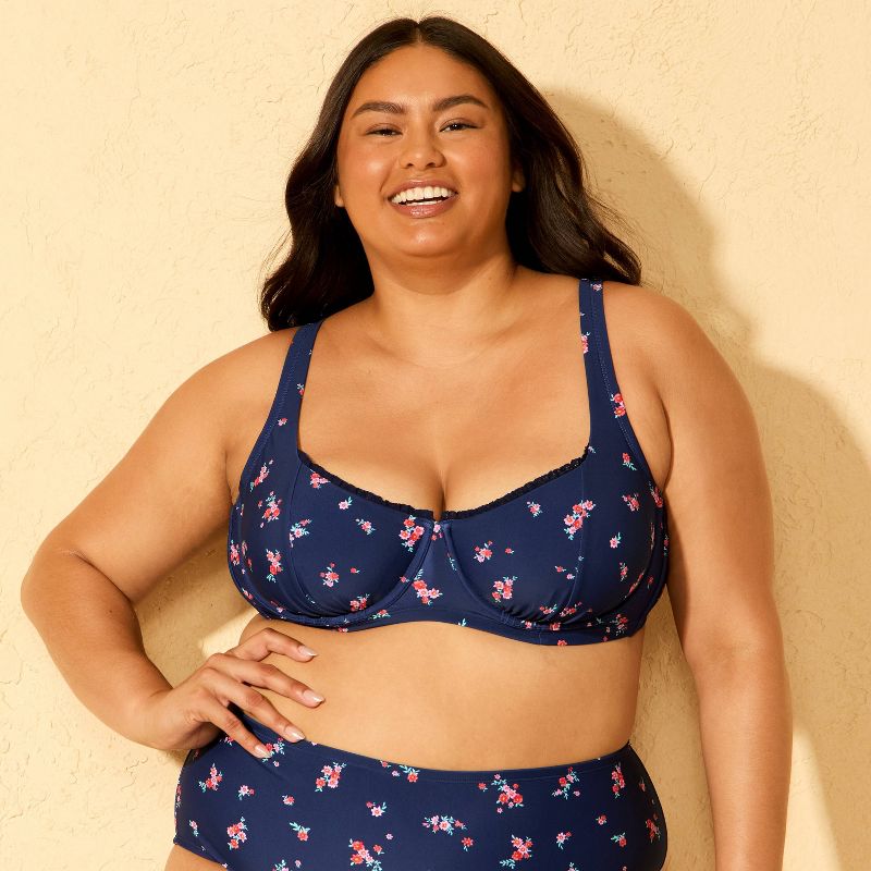 Women's Underwire Bikini Top Floral Print - Wild Fable™ Navy Blue 16