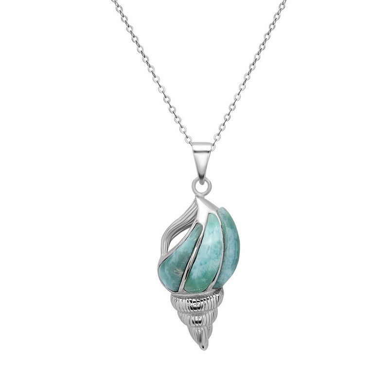 Caribbean Treasures Sterling Silver Larimar Shell 18" Pendant Necklace - Blue
