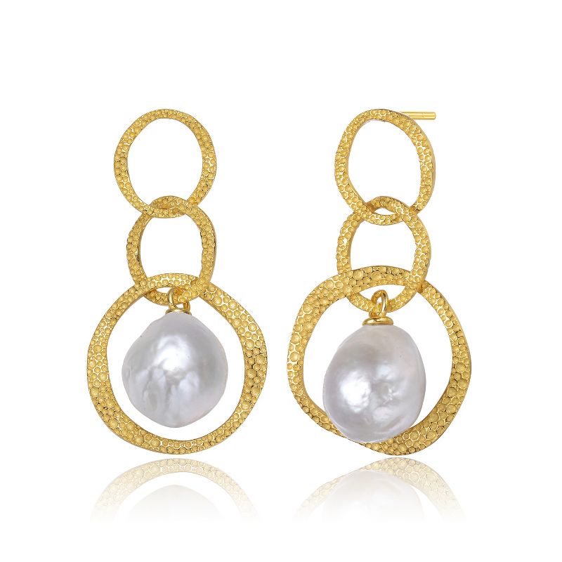 Guili Sterling Silver 14K Gold Plated earrings with Freshwater drop pearls, offering a modern, elegant look perfect for any outfit.