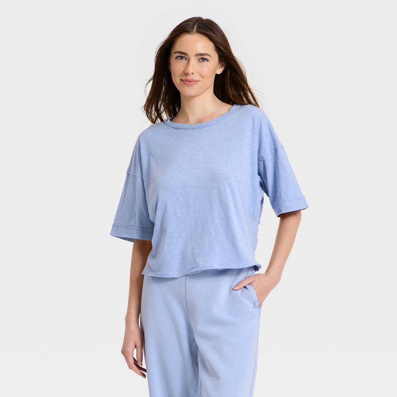Women's Slub Boxy Short Sleeve Top - JoyLab™ Periwinkle Blue XXS