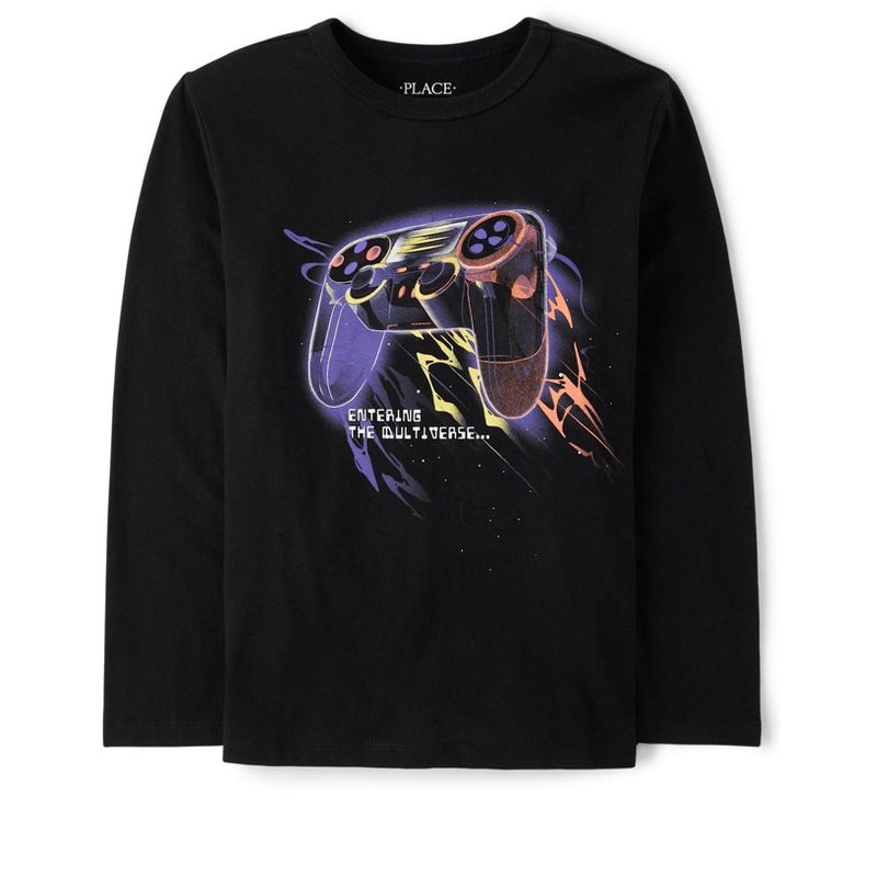 The Children's Place Boys Long Sleeve Game Controller Universe Graphic Tee Black M (7/8)