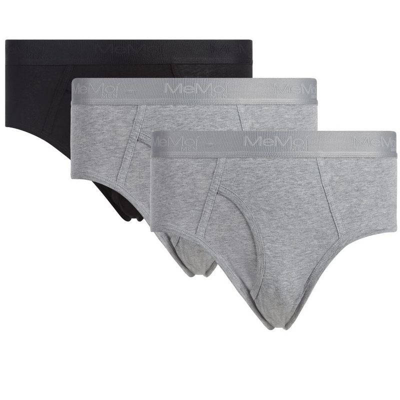 Memoi 3 Pair Men's Cool Cotton Stretch Classic-Fit Tag-Free Briefs Black-Gray-Gray XL