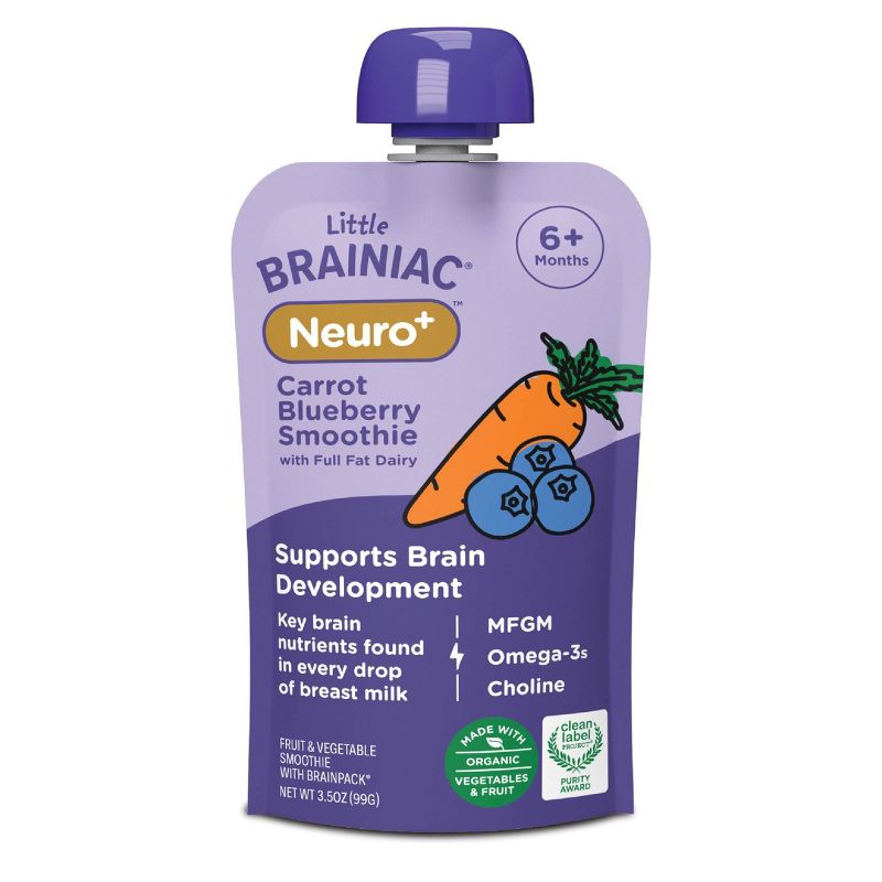 Brainiac Kids Little Brainiac Neuro+ Smoothie Baby Food Pouch with Omega 3s - Carrot Blueberry- 3.5oz