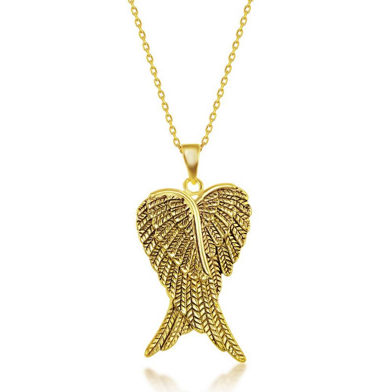 Bella Silver Sterling Silver Pair of Angel Wings 18" Pendant Necklace - Gold Plated