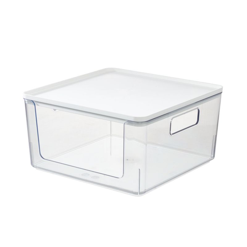 Rosanna Pansino x iDesign Recycled Plastic Open Front Kitchen Storage Bin with Lid, Clear Bin/Marshmallow Lid, 12" x 12" x 6"