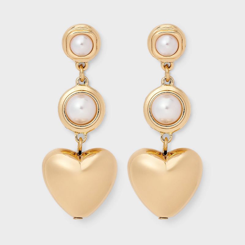 Pearl And Heart Drop Earrings - A New Day™ Gold/Pearl