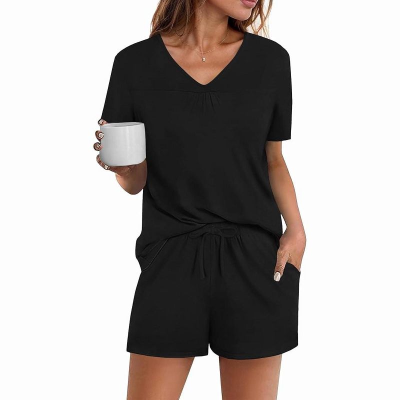 Avidlove Women's Shorts Pajama Set 2 Piece Lounge Set Women Short Sleeve Sleepwear Nightwear Pjs-Black-S
