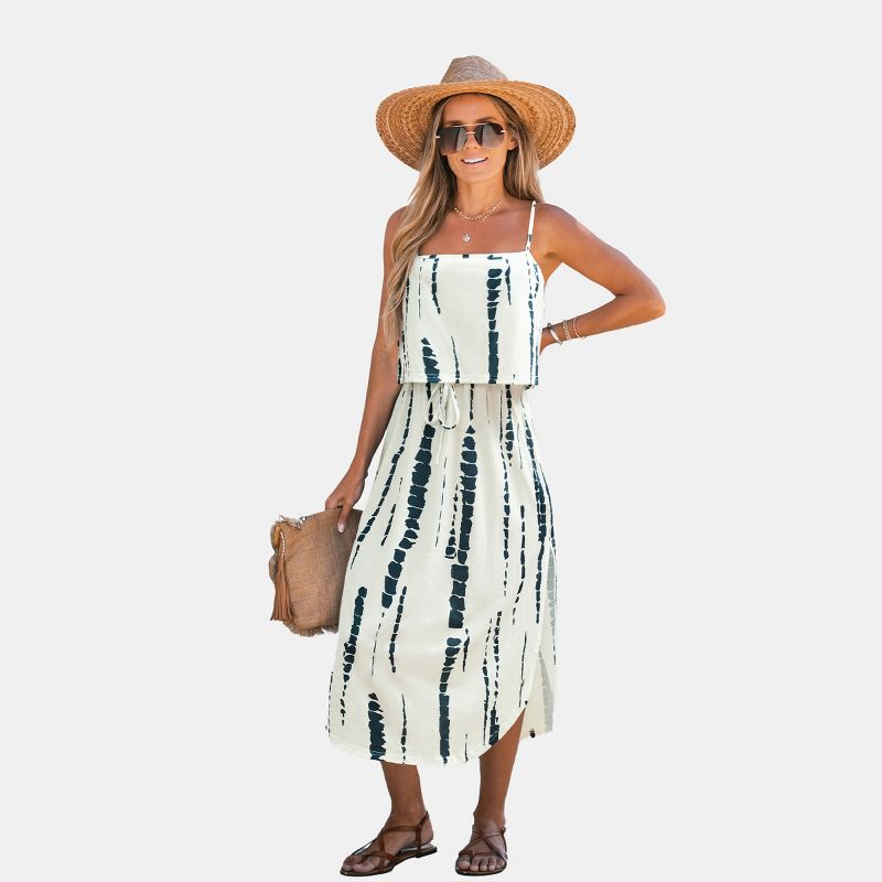Women's Spaghetti Strap Tie-Dye Midi Dress - Cupshe-M-White