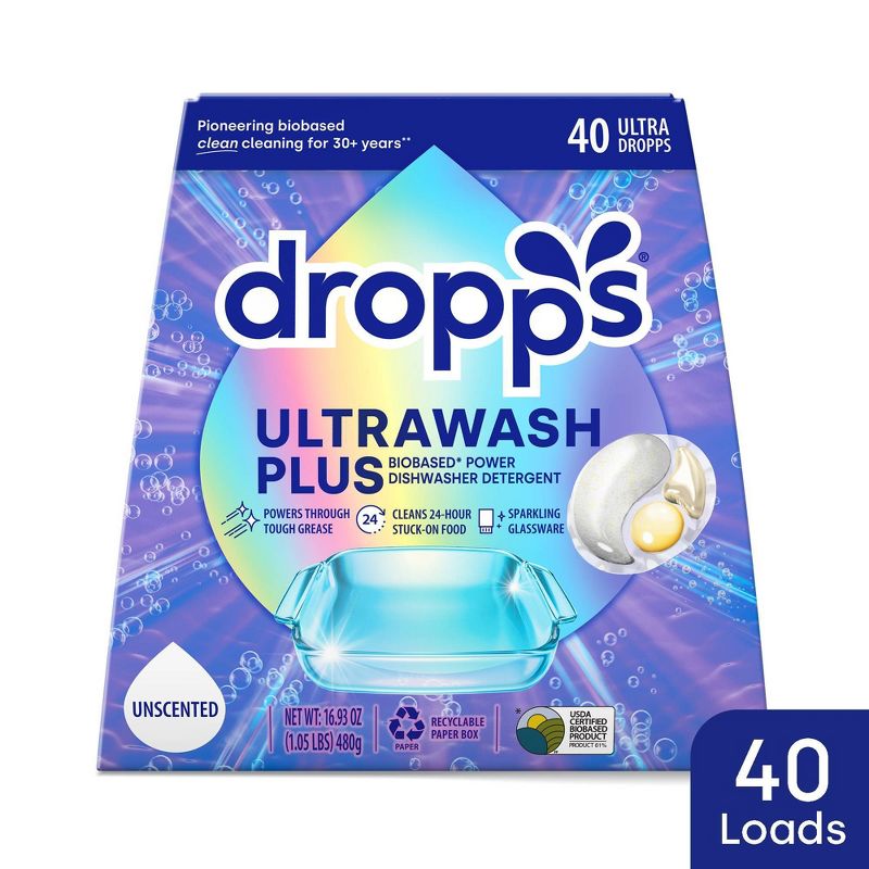 Dropps Dish UltraWash Plus Biobased Detergent Pods - Unscented - 16.93oz/40ct