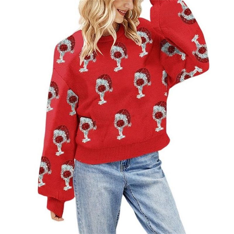 Coolmee Ugly Christmas Sweaters for Women Cute Funny Wintertime Holiday Parties Knitted Pullover Red 1XL