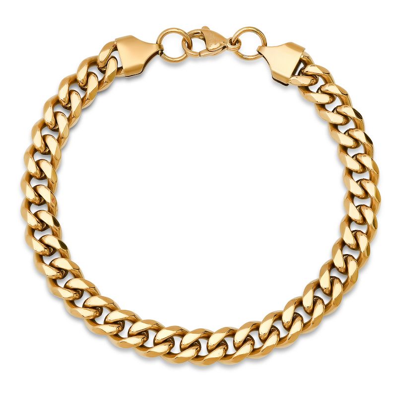 Steeltime Men's 18k gold plated stainless steel cuban link chain bracelet. Color Options: Silver, Gold, Black