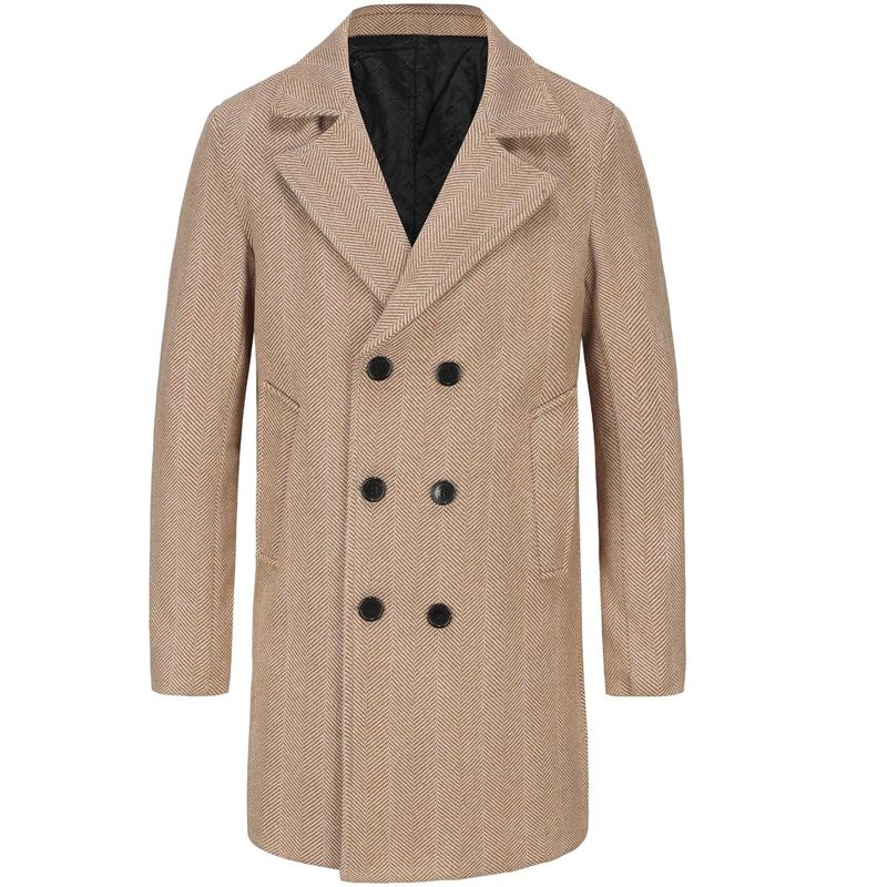 Lars Amadeus Men's Herringbone Printed Notched Double Breasted Trench Coats Khaki Small