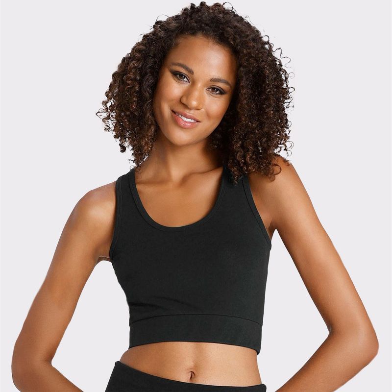 Women's Cropped Scoop Neck Top - LASCANA - Black Solid LARGE