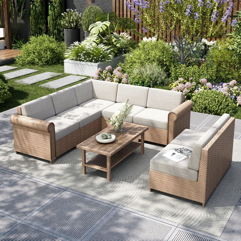 Captiva Designs Large Outdoor Patio Sectional Sofa Wicker Furniture Conversation Set with Cushions 8 Pieces