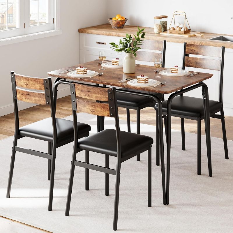 Dining Table Set for 4, Kitchen Table with Upholstered Chairs Dinning Table for Kitchen, Compact Set for Small Spaces, Apartment
