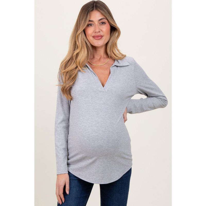 Pinkblush Heather Grey Ribbed Collared Maternity Long Sleeve Top XL