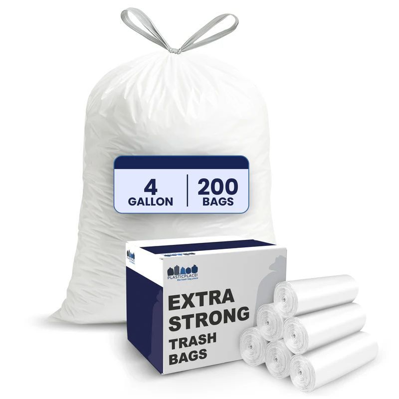 Plasticplace Drawstring Trash Bags, 4 Gallon, White (200 Count)