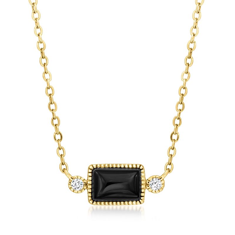 Pure Collection by Ross-Simons Onyx Necklace With Diamonds in 14kt Yellow Gold Size 18
