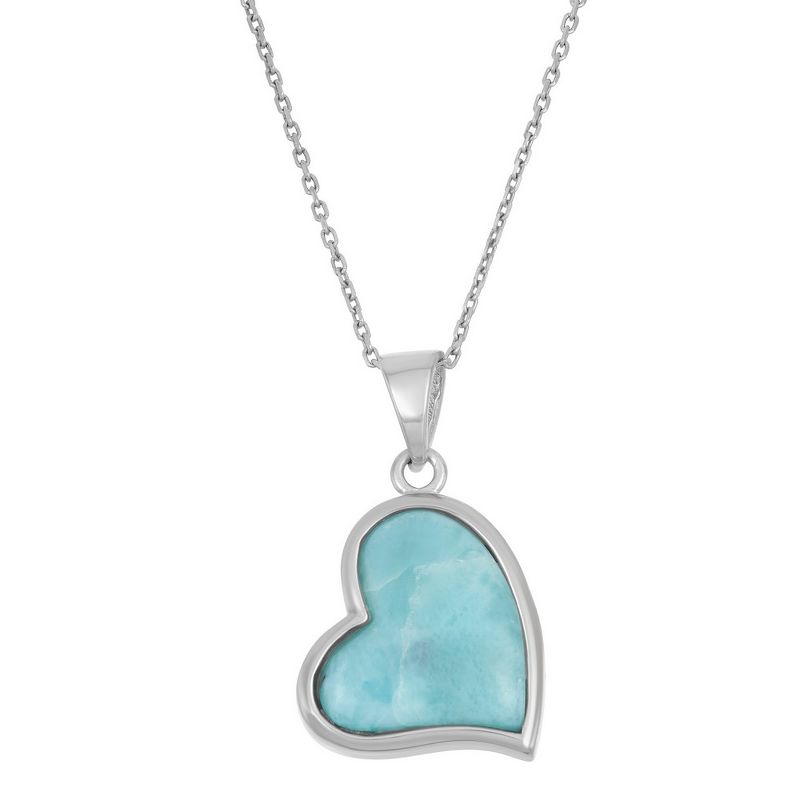 Caribbean Treasures Sterling Silver, Larimar Heart 18" Pendant Necklace - Blue