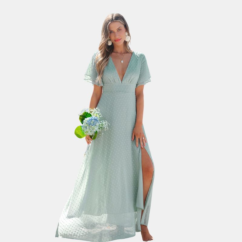 Women's Ethereal Mint Polka Dot Beach Wedding Dress - Cupshe-L-Green