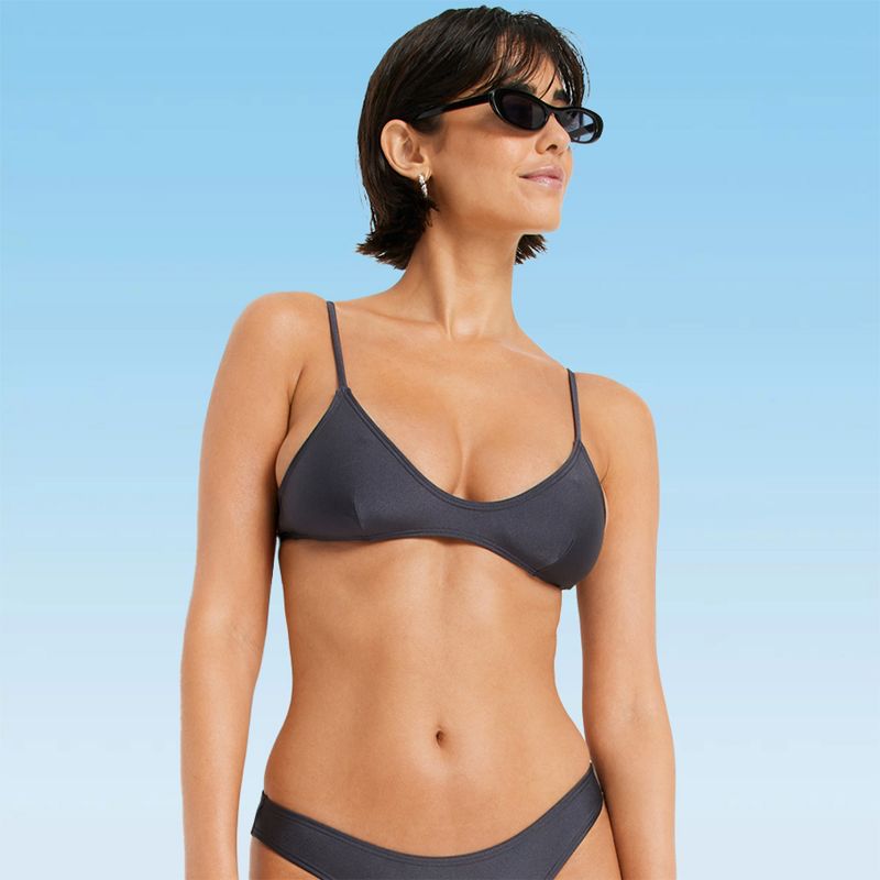 Women's Shimmer Scoop Neck Bikini Swimsuit Top Bra Sizing - LSCN by LASCANA - Dark Grey Solid 34A/B