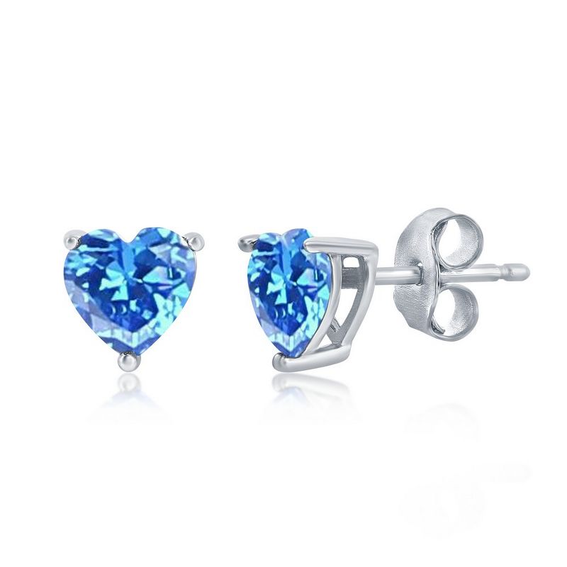 Bella Silver Sterling Silver 6MM Blue Topaz "December" Heart Perciosa Crystal Earrings - Blue