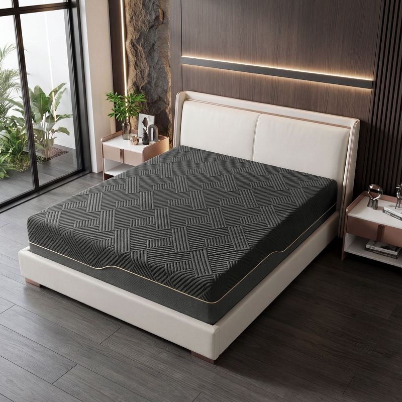 Dyonery 12 inch Firm Mattress for Pain Relief ,Green Tea Gel Memory Foam,Anti-Slip Breathable High Density Foam Mattress CertiPUR-US Queen Size Black