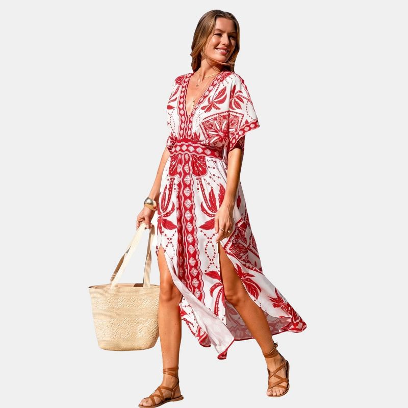 Women's Sahara Soul Ornate Leaf Print Maxi Dress - Cupshe-XL-Red