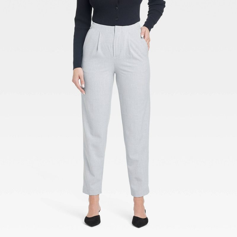 Women's High-Rise Tailored Trousers - A New Day™ Gray 2: Lightweight Ankle-Length Tapered Woven Pants