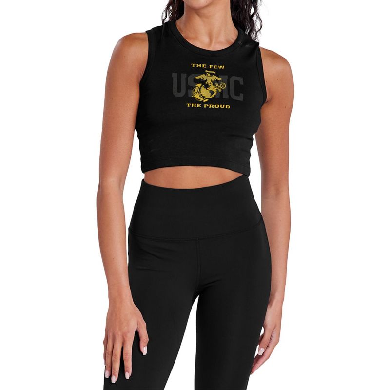 Women's US Marine Corps Split Tag Sleeveless Crop Top Tank Black X Large