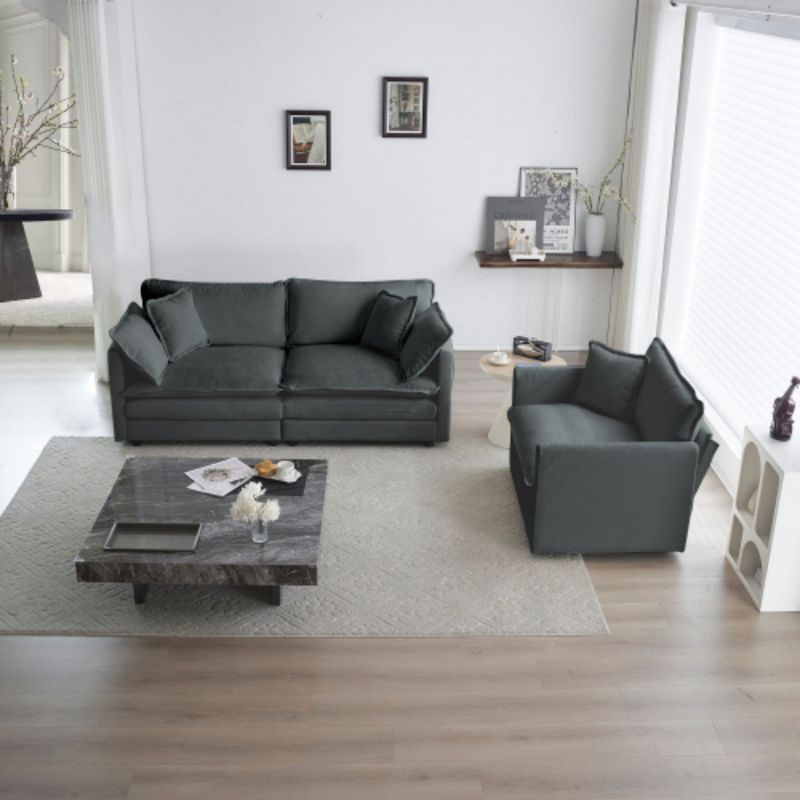 Chenille Upholstered Living Room Duo: 2-Seater Loveseat & Accent Chair, 1+2 Seat Sofa & Chair Set