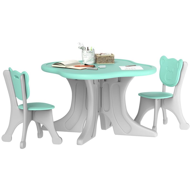 Qaba Kids Table and Chairs Set, 3 Piece Toddler Table and Chair Set for 3-6 Years Old, Light Blue