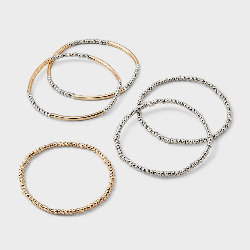 Tube and Bead Stretch Bracelet 5pc Set - Universal Thread™ Mixed Metal