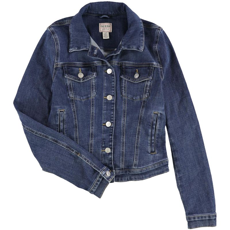 GUESS Womens Denim Trucker Jacket, navy, X-Small