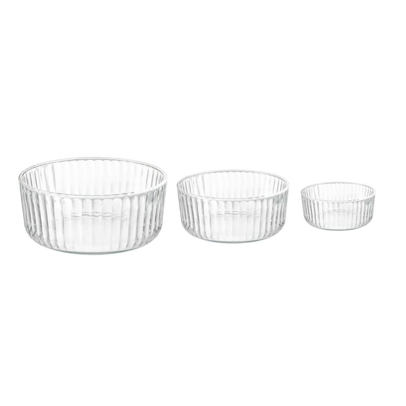 Bormioli Rocco Exclusiva Glass Bowl Set of 3 – 7", 6", 4.75" Stackable Serving Bowls – Decorative 3-Size - Dishwasher Safe, Light-Reflective