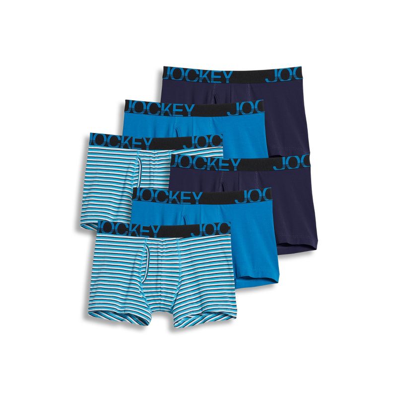 Jockey Men's ActiveStretch 4" Boxer Brief - 6 Pack M True Navy/Blue Stripe/Turquoise Gem