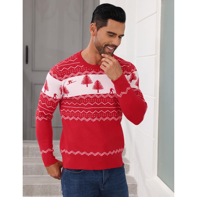 Christmas Sweater for Men Funny Long Sleeve Crew Neck Sweaters Party Holiday Pullovers Novelty Xmas Pullover Gift,Red,XL