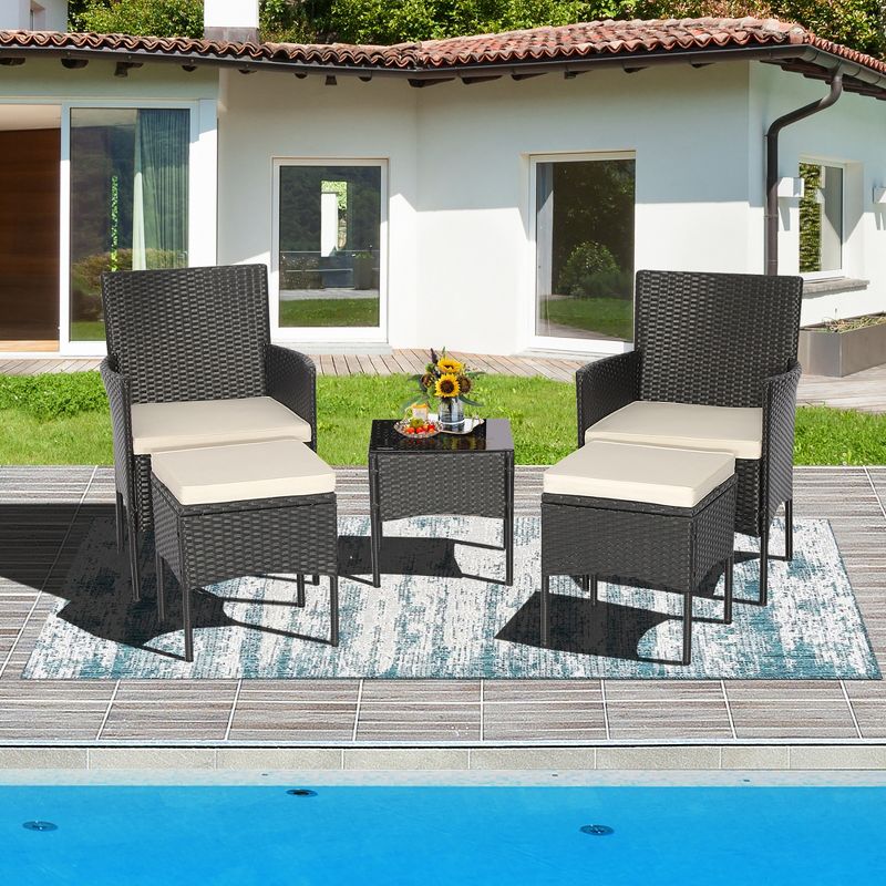 Costway 5PCS Patio Rattan Furniture Set Cushioned Sofa Ottoman Armrest Side Table Garden