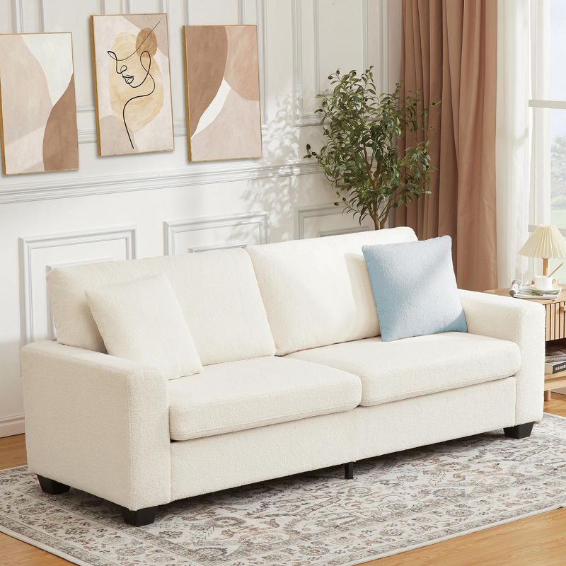 83" Couch for Living Room, Comfy Sofa with Deep Seat, Modern Sofa with Wide Armrest, Removeable Cover, Teddy Fleece 3 Seater Couch for Bedroom