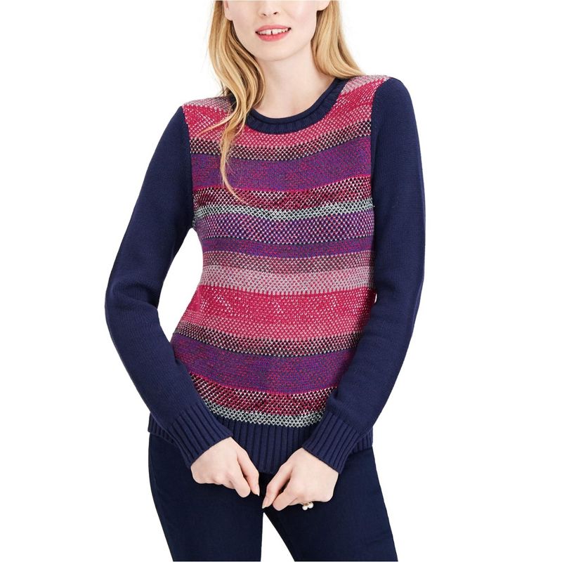 maison Jules Womens Striped Pullover Sweater, navy, X-Small
