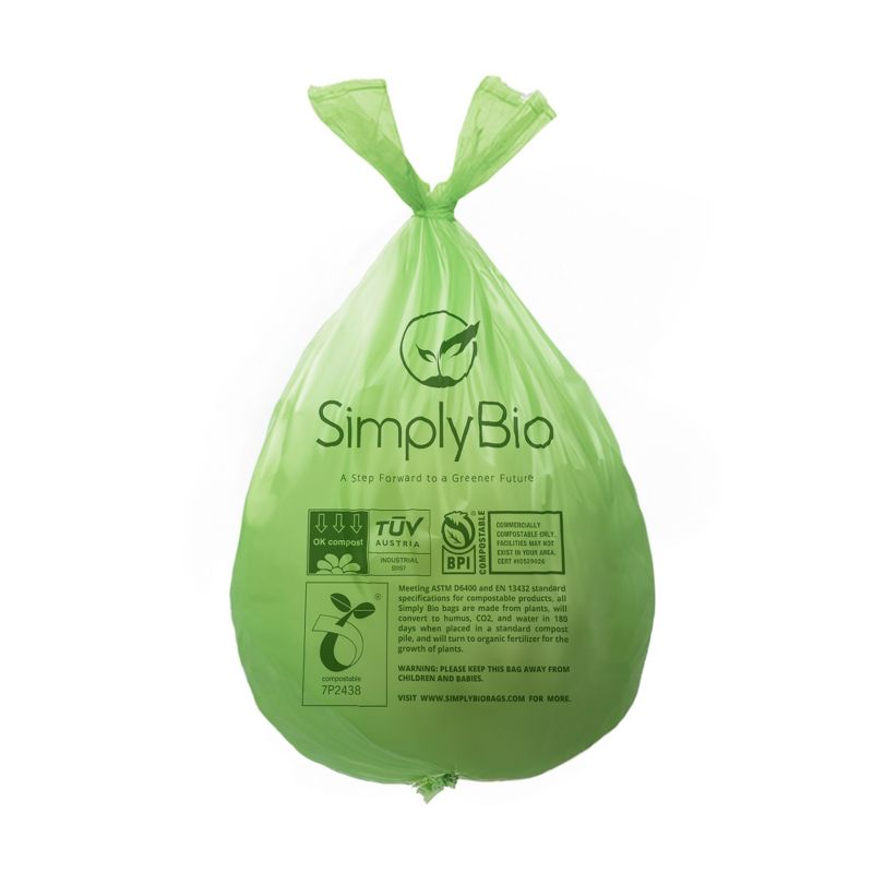 Simply Bio 3 Gallon Compostable Trash Bags Handle-Tie, Thick 0.67 Mil, 11.36 Liter, 80 Bags, Small Kitchen Food Scrap Waste Bag