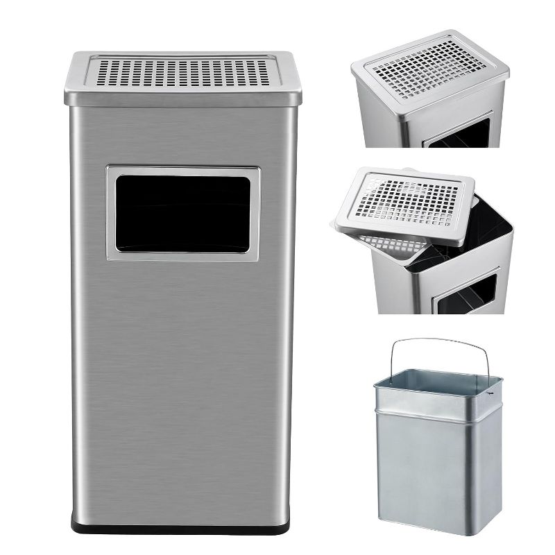 30-liter Stainless Steel Trash Can, Square Recycling Bin, Detachable Inner Bin, Easy to Clean, Suitable for Use in Offices and Restaurants