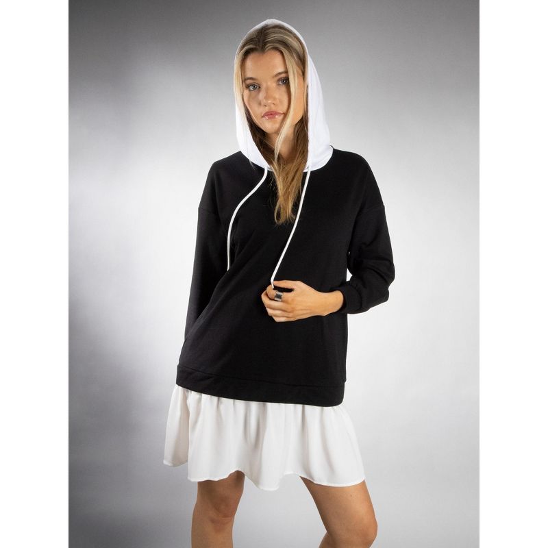 Jess by Meiko Women's Spring Long Sleeve Hooded Pullover Double Layer Casual Mini Dresses Small Black