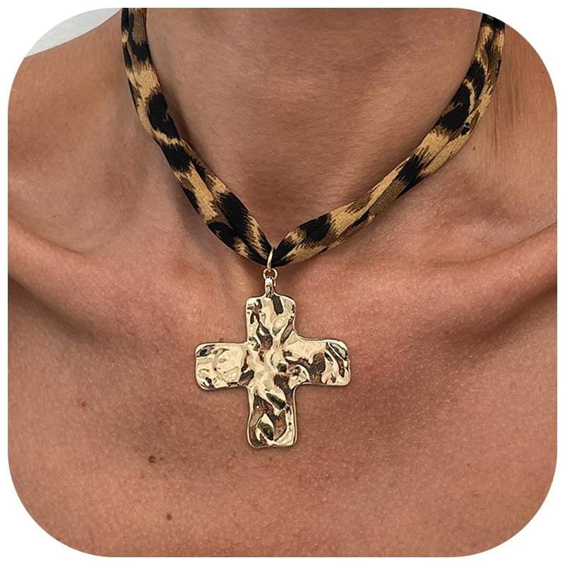 Boho Beach Scarf Necklace - Gold Starfish, Cross & Flower Charm Jewelry for Women Gold One Size