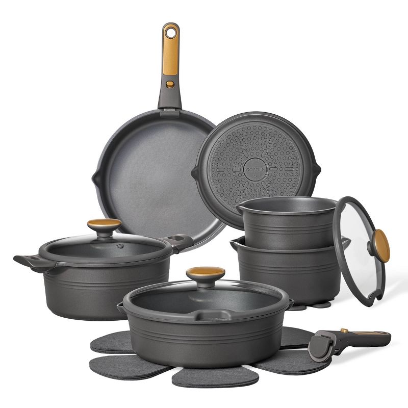 Carote 24pc Nonstick Cookware Set with Detachable Handle Black