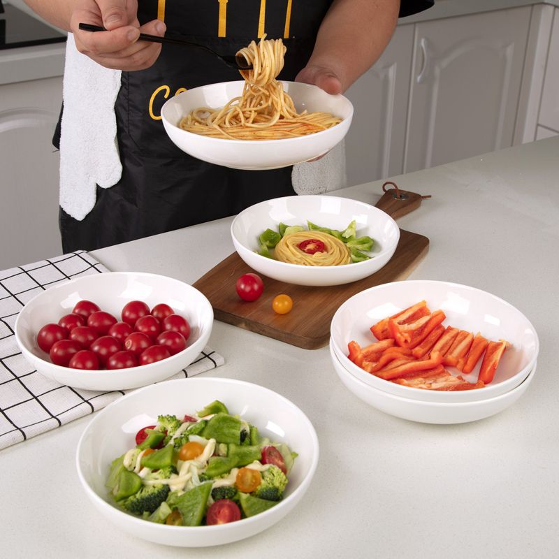 6-Piece 26oz Pasta Bowls Set - 8 Inch Ceramic Salad Bowls | Porcelain Pasta Plates for Dinner, Noodles & Soup | Microwave & Dishwasher Safe
