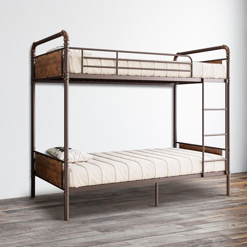 GOCAPTAIN Twin Over Twin Metal Bunk Bed Frame- 16.6'' Guardrail & Ladder | Convertible to 2 Beds, Sturdy Modern Bedroom Furniture