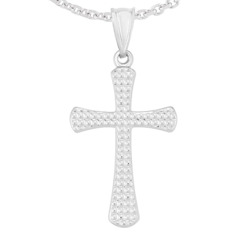 Floreo 14k White Gold 1.1" Diamond Cut Classic Cross Charm Pendant with optional Adjustable Chain Necklace, Pendant